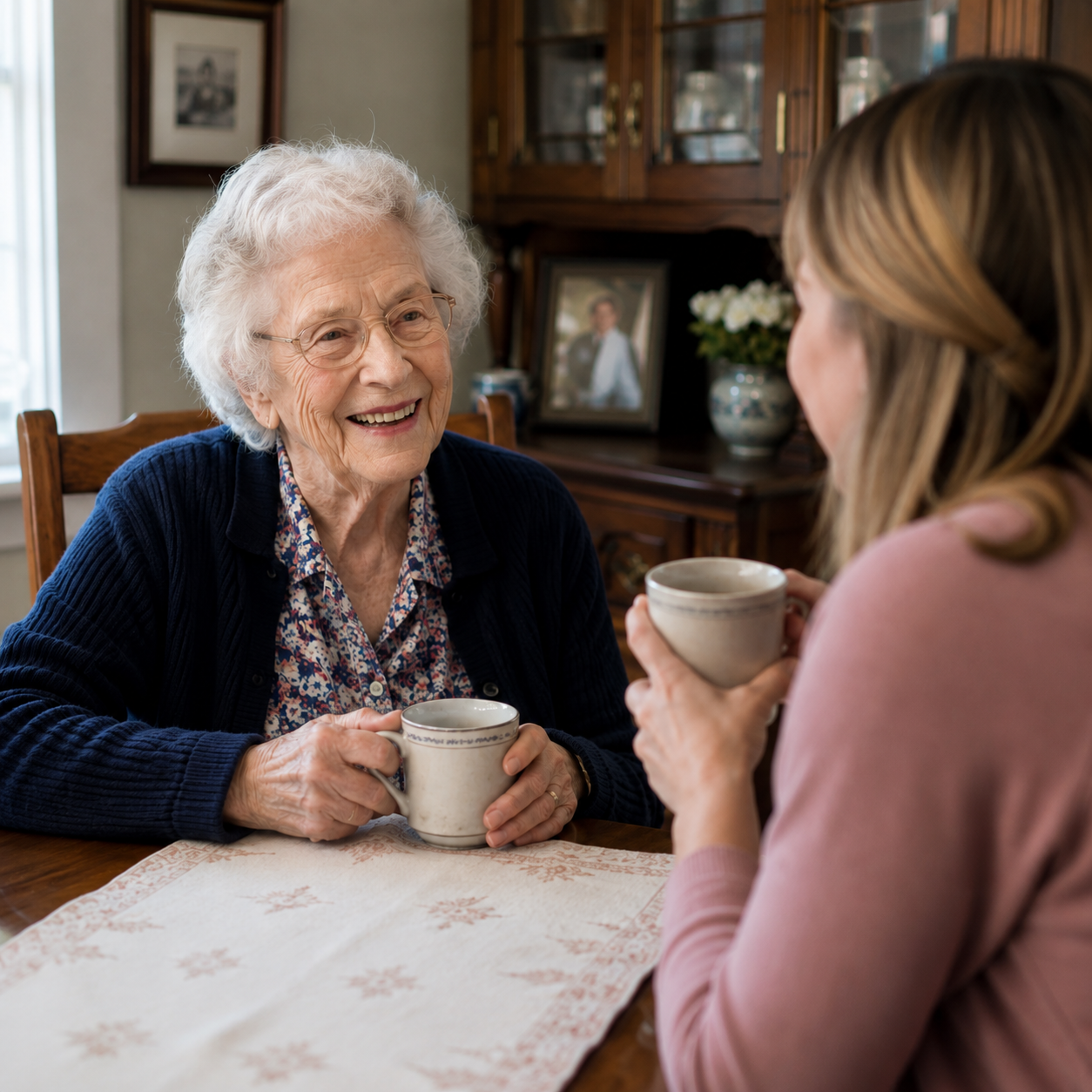 Compassionate caregiver holding the hand of an older adult